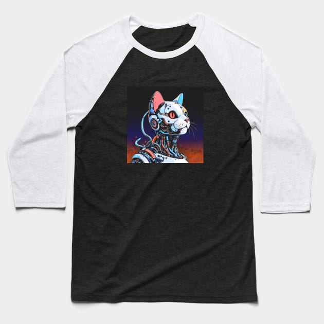 Cyborg Cat Baseball T-Shirt by Cyber Prints